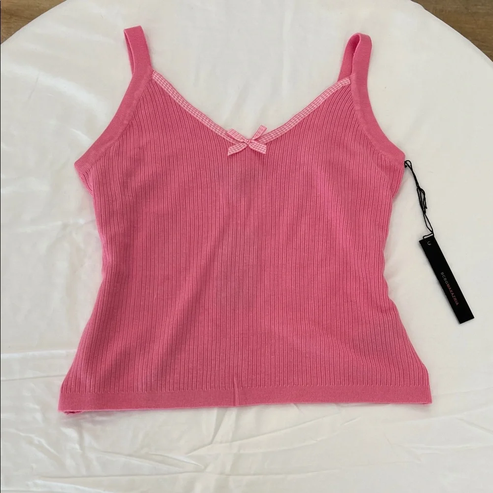 Pink Ribbed V-Neck Camisole Tank Top and Cardigan Matching Set